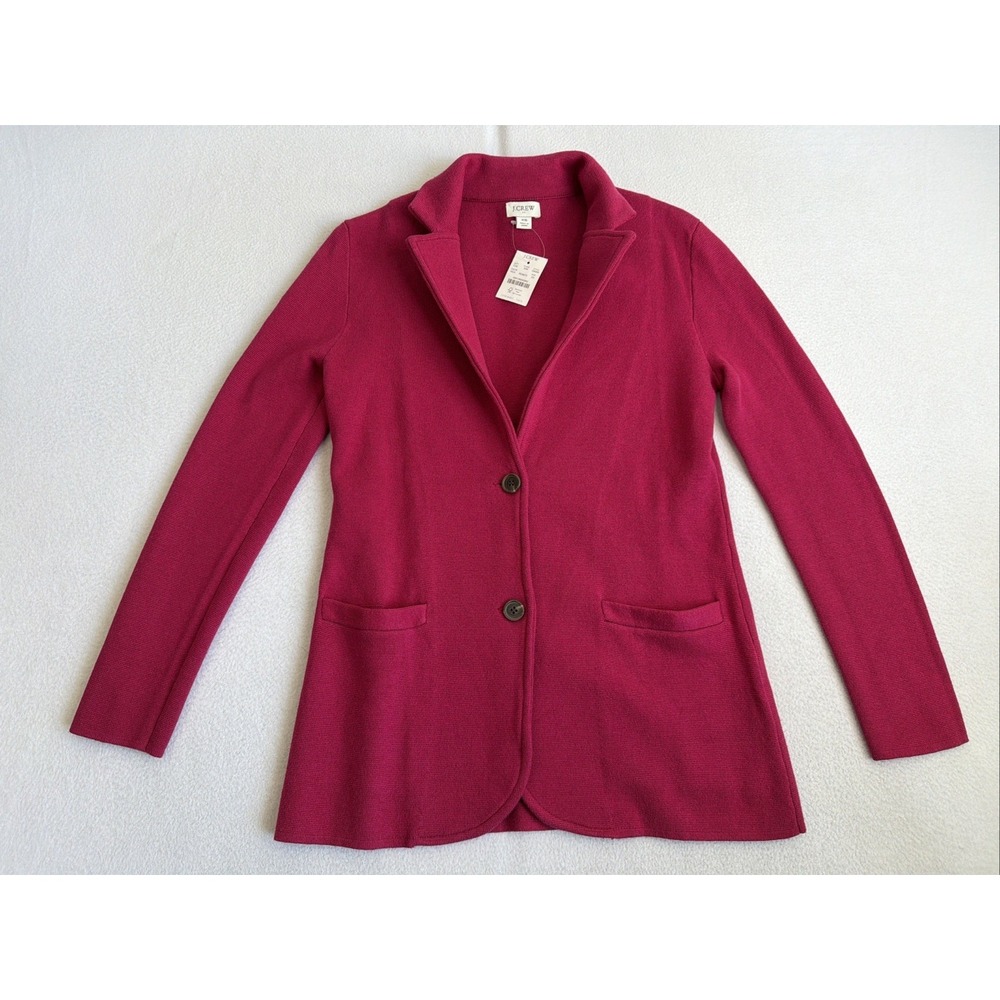 J. CREW Women Sweater Blazer Berry Red 100% Cotton Knit G9309 XS